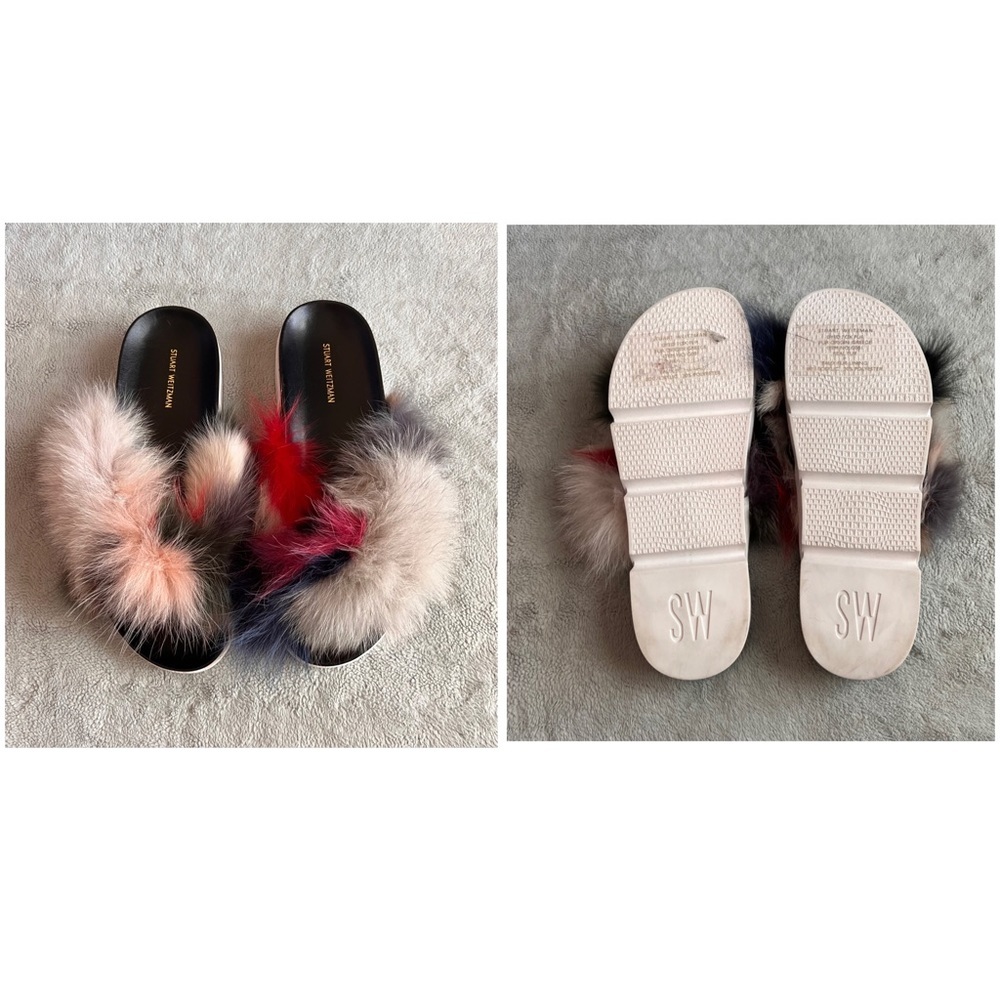 Stuart Weitzman Sublime Flat Fox Fur Leather Slide Sandal Carnival Furmania 8.5 - Picture 3 of 15